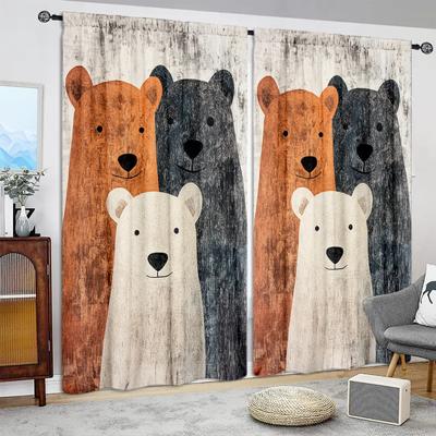 2pcs Three Bears In Nordic Style Printed Curtain for Home Decor - Rod Pocket Window Treatment for Bedroom, Office, Kitchen