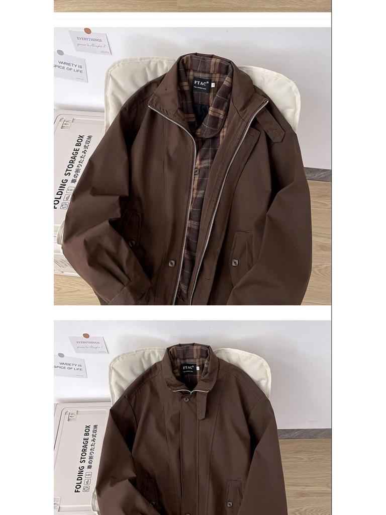 Men's Retro Plaid Patchwork Harrington Jacket - Two-Piece Layered Silhouette