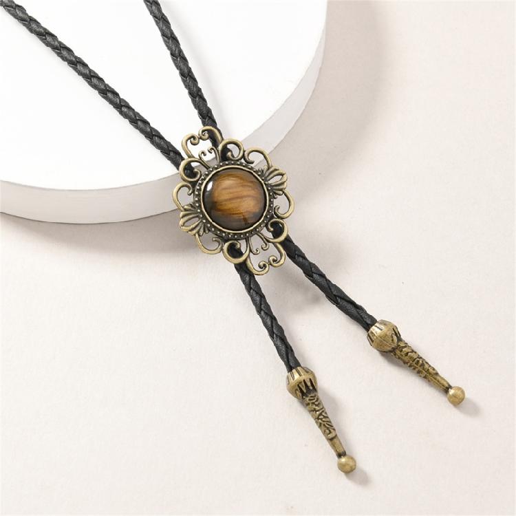 Unisex Southwest Inspired Bolo Tie Necklace Hip Hop Jewelry With Tribal Pendant And Practical PU Leather Metal Chain