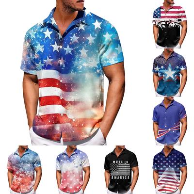Men's Independence Day Print Button Short Sleeve Shirts Men's Casual Fashion Short Sleeve Shirts