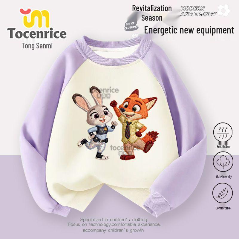 Zootopia Girls' Raglan Sleeve Sweatshirt - Trendy Autumn/Winter Loose Fit Round Neck Top for Kids