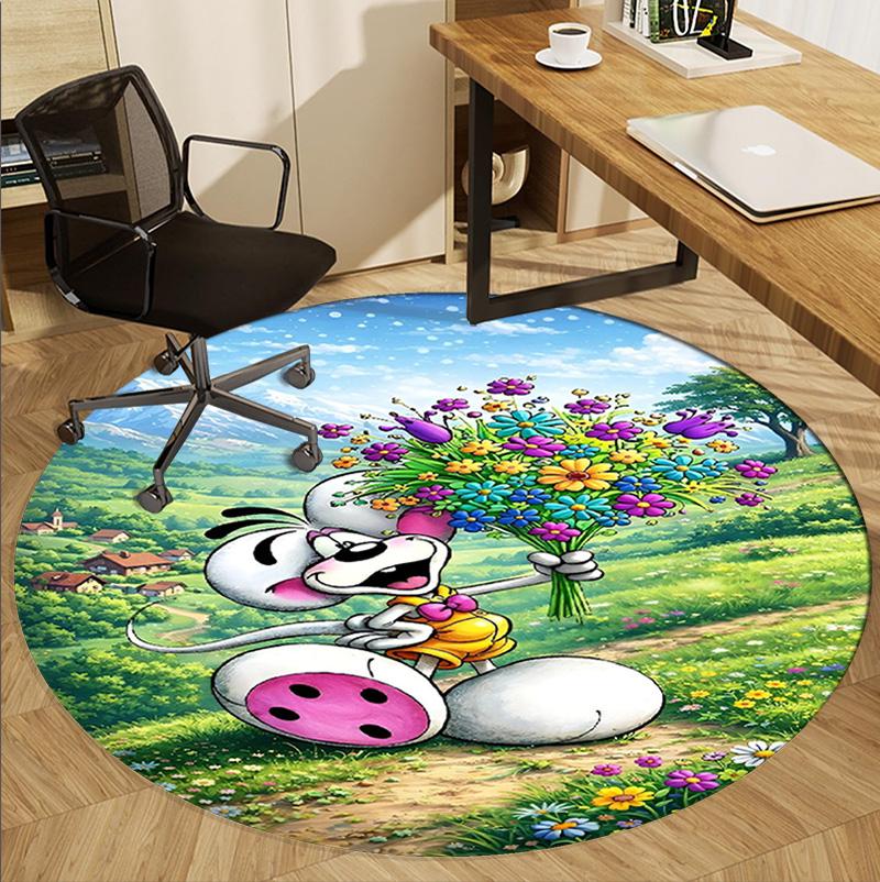 Diddl Pattern Round Rug, Indoor/Outdoor Mat, for Picnic, Gameroom, Bedroom, Office, Living Room, Home Decor Carpet, Birthday Gift