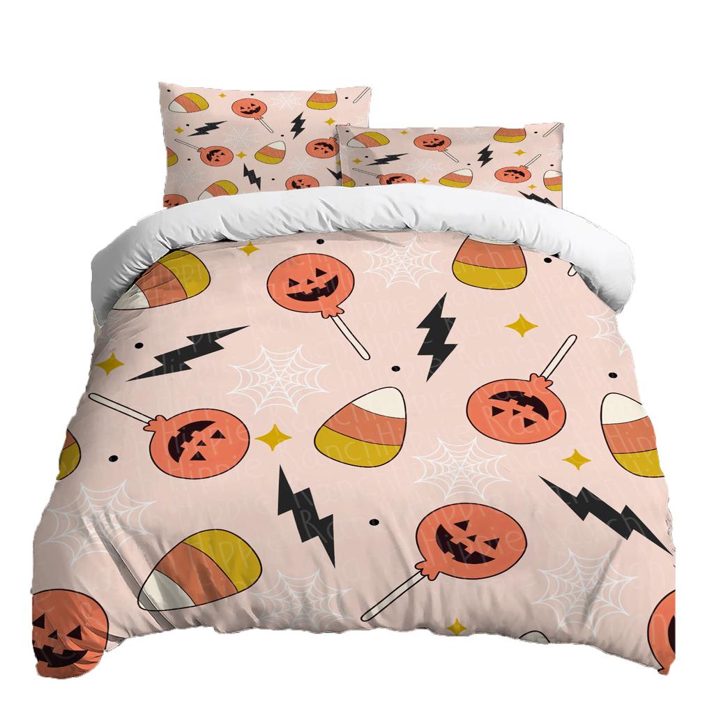 Halloween Three-piece Bedding Set Quilt Cover Pillowcase Brushed Fabric Thickened