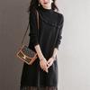 Lace Mid-length Sweater Solid-color Long-sleeved Knitted Dress for Women Loose Pullover Autumn and Winter