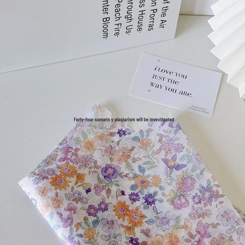 Lila Florales Seidenpapier & Band Geschenkverpackungsset