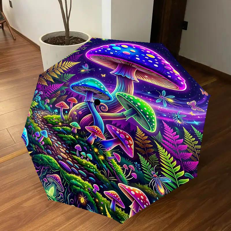 1PC Mushroom Forest Umbrella-8-Rib Reinforced Portable Folding Travel Suitable for All Seasons Outdoor Daily Use Is an Ideal Choice -K0367