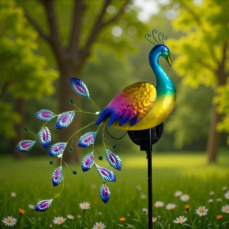 Metal Peacock Decor The Lights Automatic Turn on/off The Park Lawn