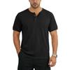 Men's Summer Short Sleeve Henley Shirt Ribbed Texture Button Front Casual Breathable Lightweight T-Shirt