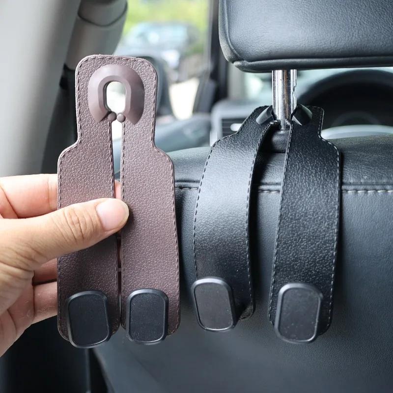 Car Interior Hook Autos Headrest Storage Hanger Cars Seat Back Leather Hook Stylish Design for Handbag Purse Coat Anti-Scratch