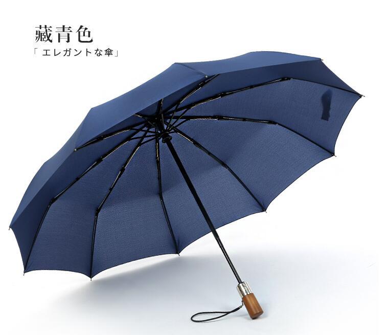 Ten-bone windproof umbrella three-fold automatic rain folding umbrella men's solid wood retro gentleman umbrella