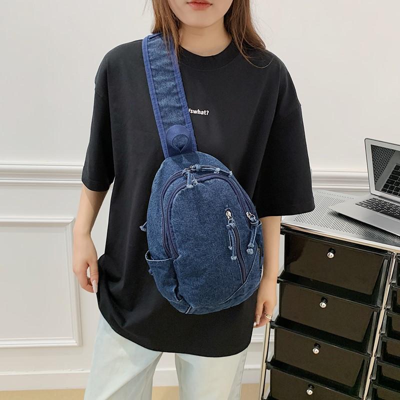 Denim Chest Bag Women's Shoulder Bag General Bag Lightweight Student Crossbody Bag