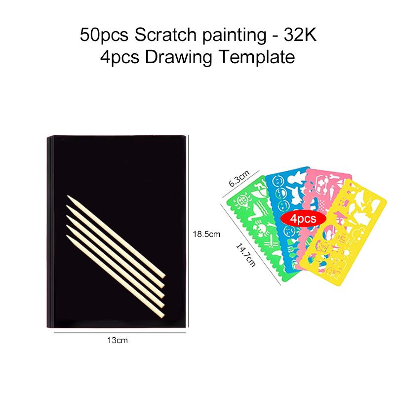 50pcs Scratch Paper 16K/32K with Drawing Template Rainbow Multi-function Office Educational Supplies Student Rewards TMZ