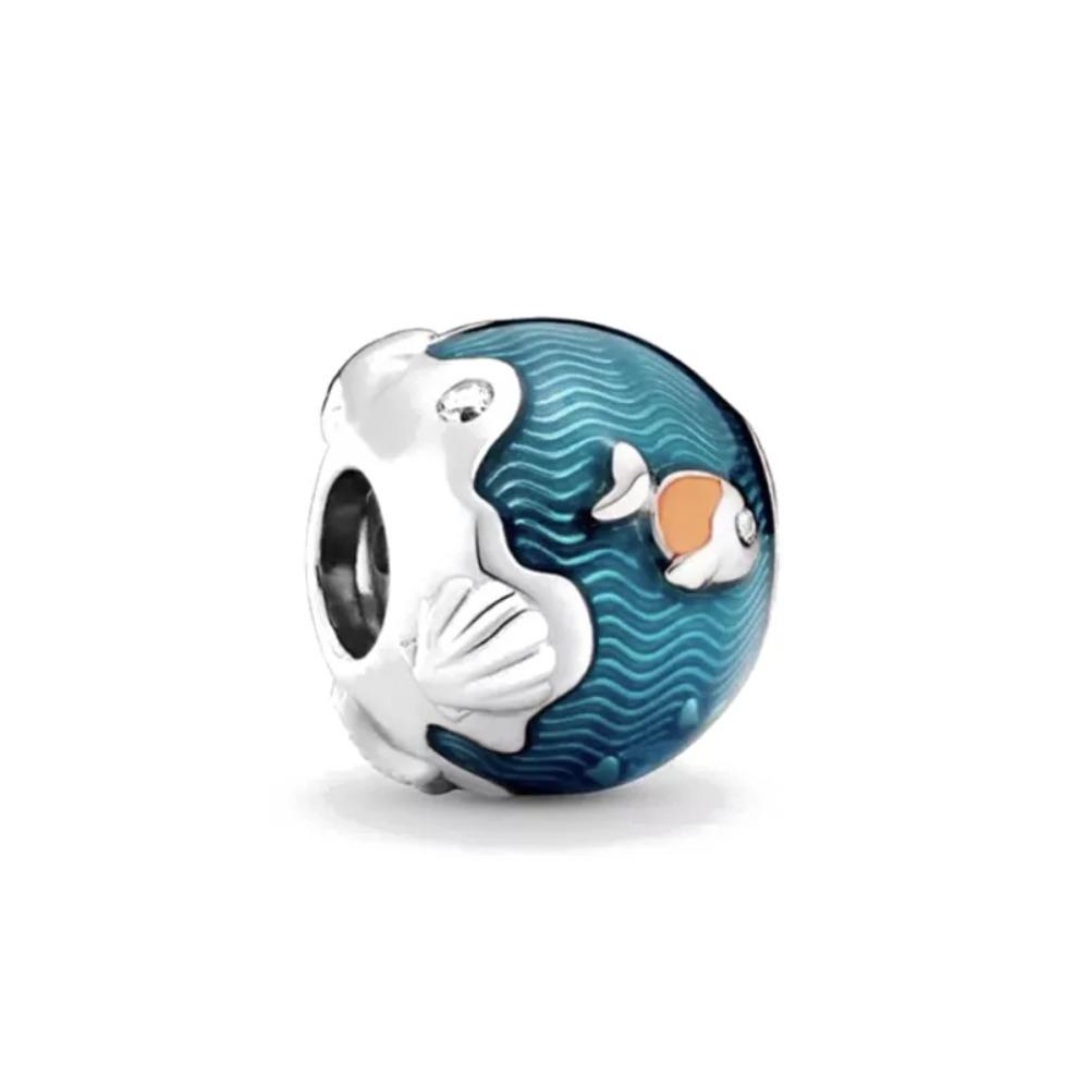 925 Silver Plated Turtle Fish Pendant Charm with Ship Star Bead for Pan Thin Bracelet Jewelry Gift