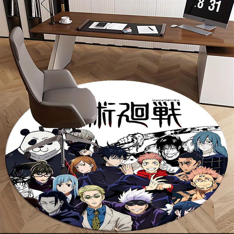 1pc Jujutsu Kaisen Anime Round Carpet  Office Chair Mat, NonSlip Rug for Home Decor, Living Room, Bedroom, Game Room