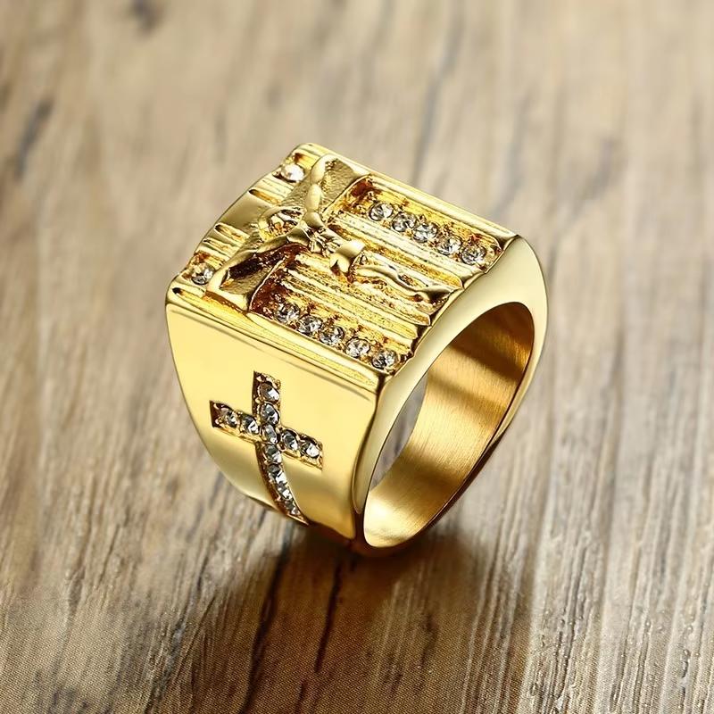 Vintage Punk Edelstahl Siegelringe für Männer, Geometrische Naturstein Chunky Ringe, Mode Retro Finger Schmuck Größe 7-13