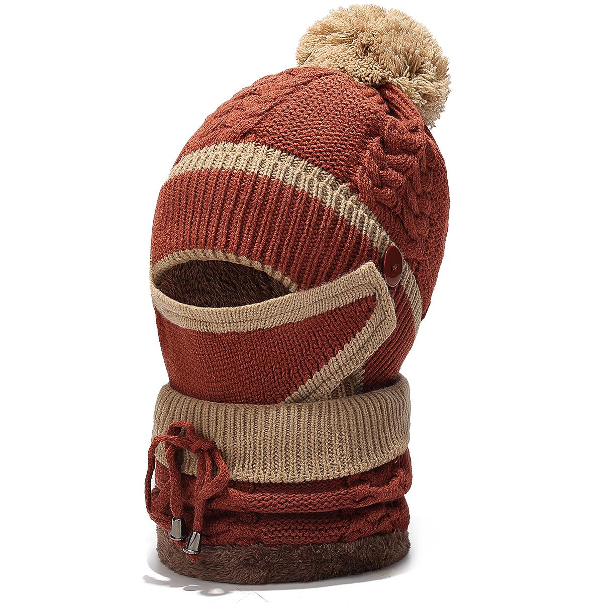 

Зимняя шерстяная шапка, холодная маска, защита шеи, шапка из трех частей, уличная, от холода, теплая, вязаная шапка Adjustable