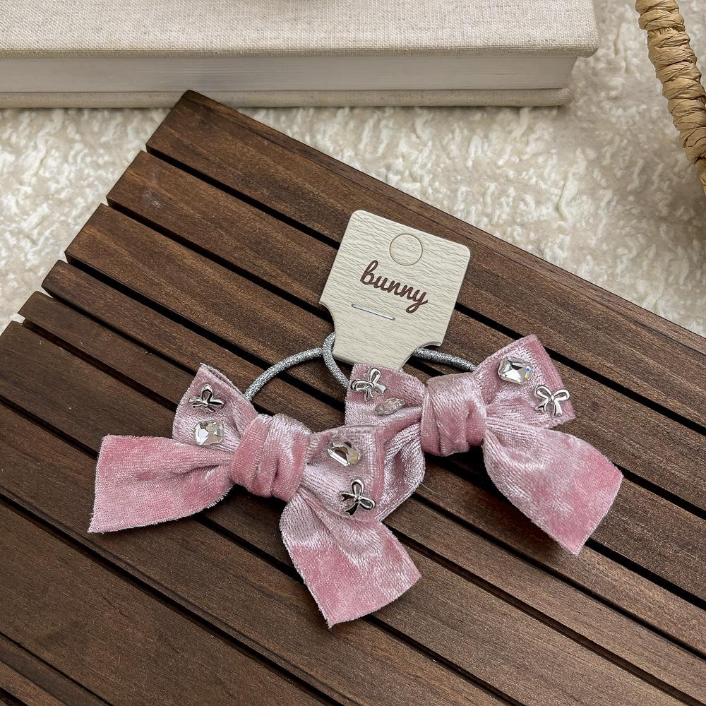 Стразы Бант Заколка для волос для девочки Корейский Розовый Бархат Милый Челка Боковая Заколка Заколка для волос Детские Аксессуары для волос Детский Головной убор