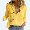 Women Fashion Long Sleeve T-shirt Summer&autumn Lapel Neck Cotton Linen Loose Top Female Casual Print Buttoned Blouses