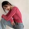 Tricouri cu coaste de modă coreeană Tricouri subțiri cu mâneci lungi șic, haine de designer Kpop, topuri solide, strânse, Y2k