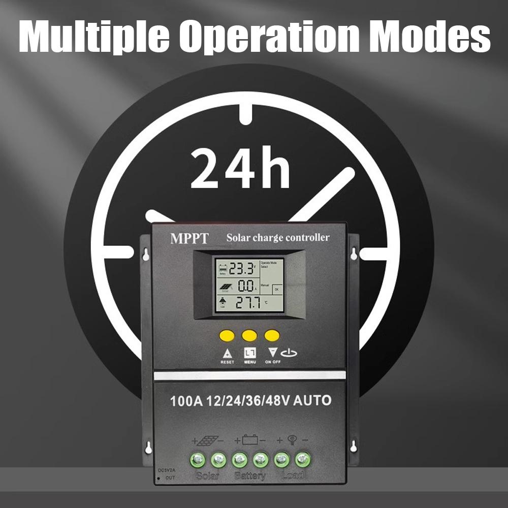 100A MPPT Solar Charge Controller for 12 24 36 48V Auto RV Acid Lithium Battery LCD Display Dual USB Intelligent