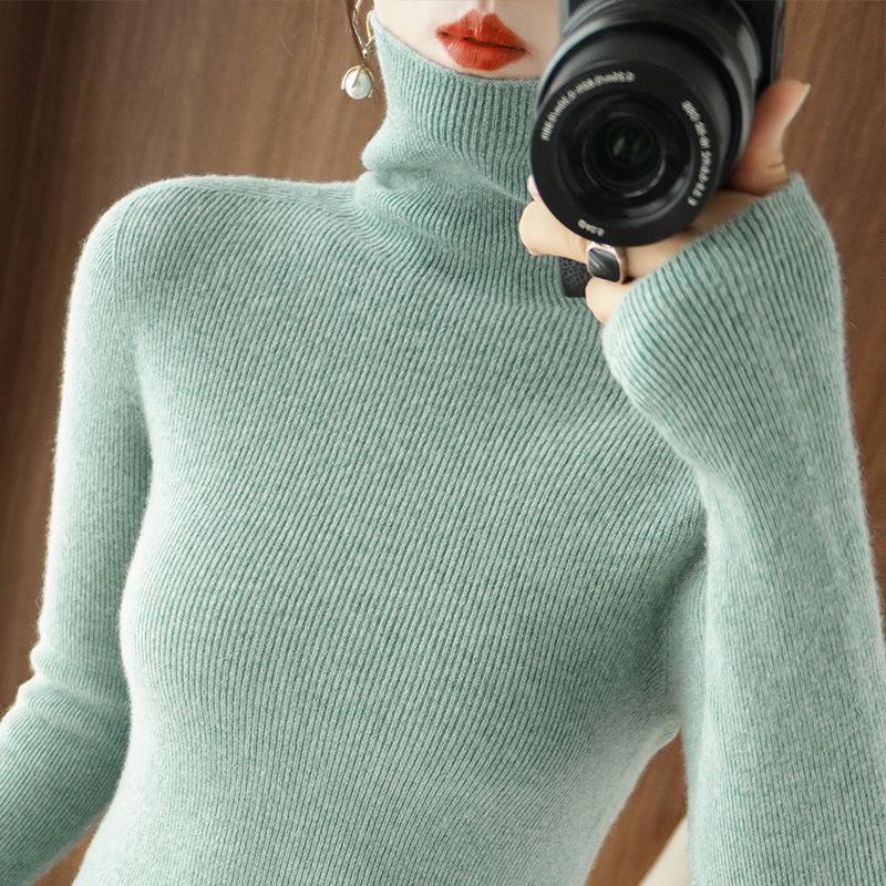 Women's Slim Fit High Neck Knit Sweater - Autumn/Winter Base Layer Pullover