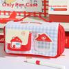 Cute Plaid Pencil Case With Large Capacity For School And Stationery Storage