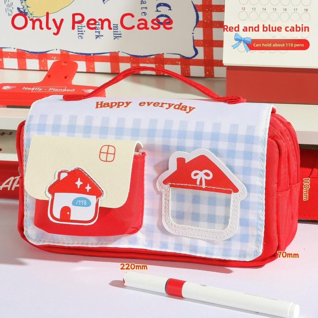 Cute Plaid Pencil Case With Large Capacity For School And Stationery Storage