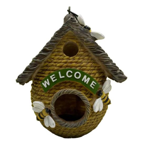 Beehive Bird House Rustic Outdoor Hanging Bird Resin Beehive Birdhouse House with Double