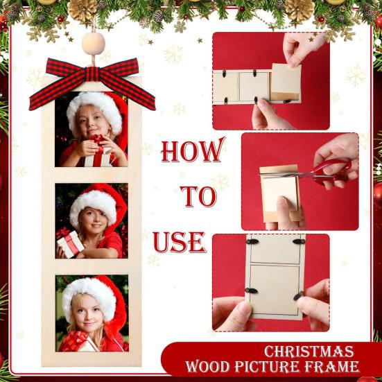 Christmas Photo Frame Ornament Wooden Hanging Decoration with 6 Photo Frames
