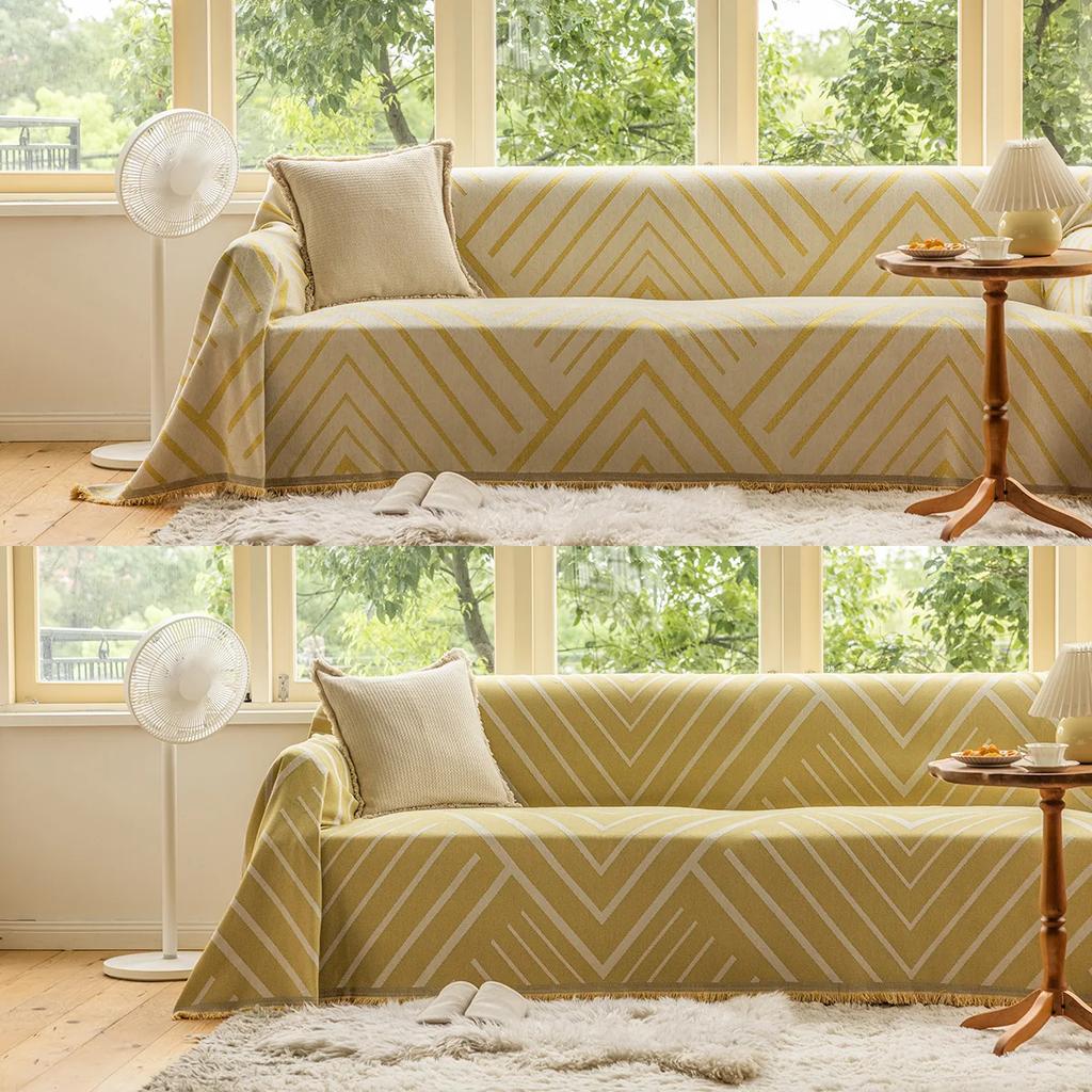 Slipcover Multi Functional Sofa Towel Cover Geometric Thick Double-sided Tablecloth Sofa Covers for Living Room