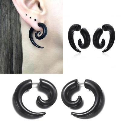 Fashion Black Horn Earrings For Women Hip-hop Acrylic Ear Stud Stainless Steel Anti-Allergies Earrings Gothic Spiral Ear