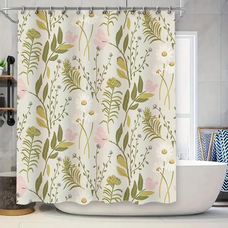 

Floral Bath Shower Curtain Rustic Green Pink Print with Fresh Flowers for Bathroom Decoration Size72x84 inches (180cm x 213cm) W90xH180cm