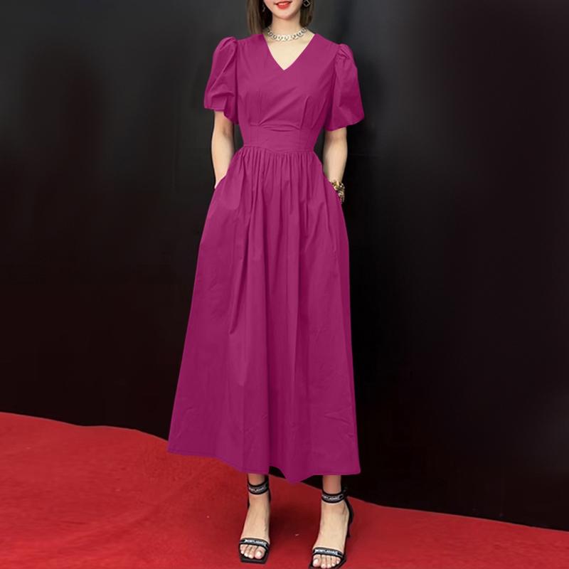 

ZANZEA Women Casual V-Neck Summer Short Sleeve Long Dress M