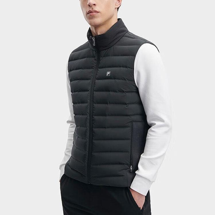 FILA Solid Color Zip Stand Collar Down Vest Men Vests Black F11M342915F-BK