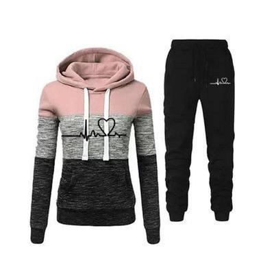 Tuta moda donna Stampa Felpe con cappuccio Pantaloni Set 2 pezzi Abbigliamento sportivo Tuta sportiva invernale da donna Felpa con cappuccio Set Set moda sportiva allentata