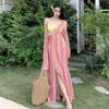 Boho Slimming Knitted Bikini Set with Sunscreen Cover-Up Dress