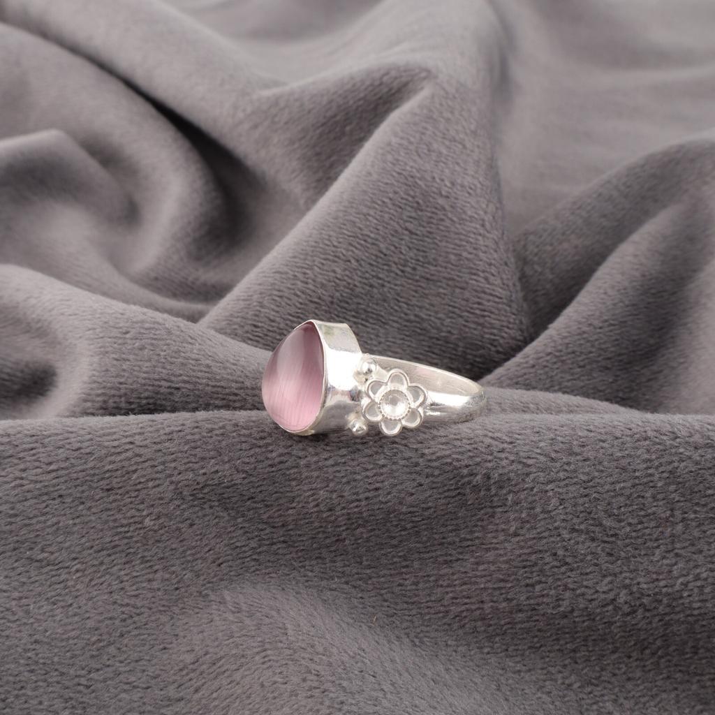 Natural Purple Cat's Eye Gemstone 925 Solid Silver Jewelry Handmade Ring For Her RR-59-39