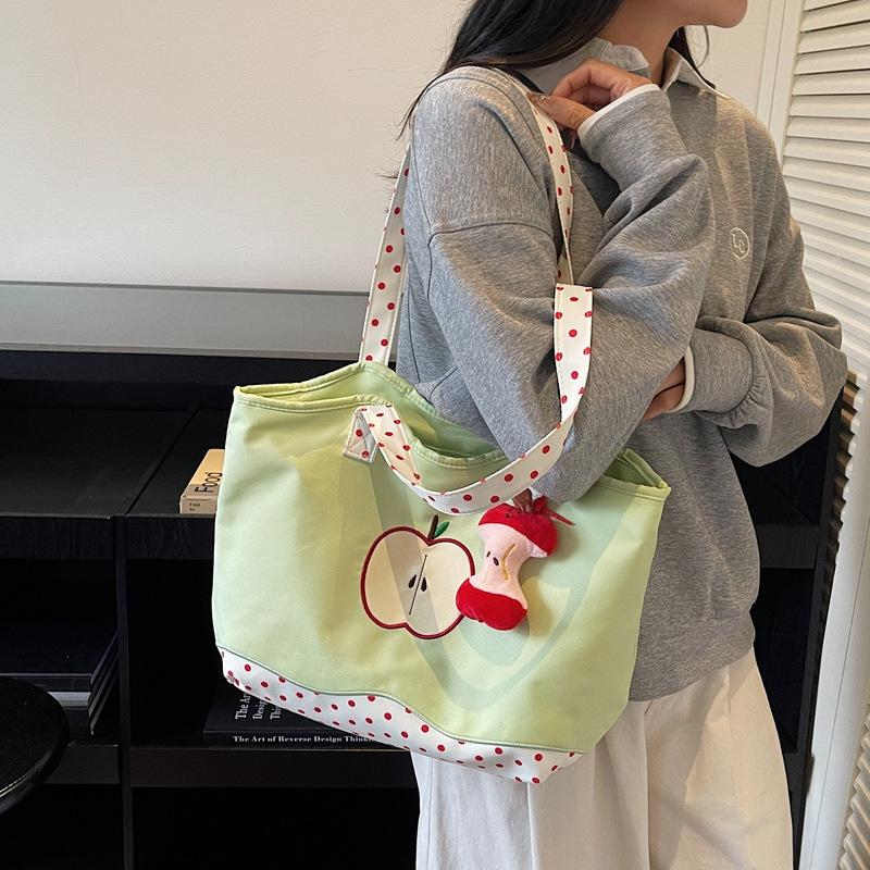 Cute Cartoon Apple Shoulder Bag Female Niche Design Casual Tote Bag Commuter Polka Dot Make-up Bag