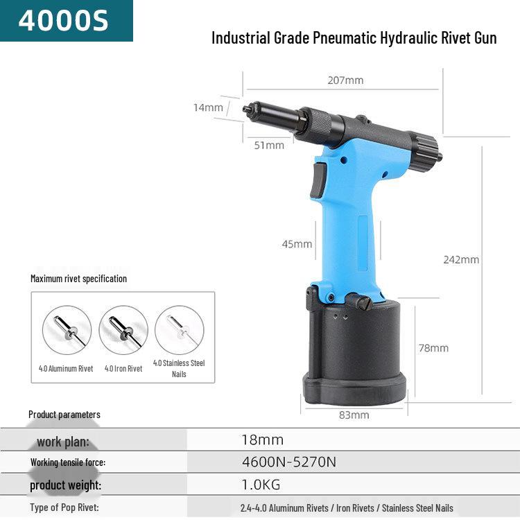 Luo Pneumatic Rivet Gun - Powerful Self-Priming Hydraulic Riveting Machine with Stainless Steel Rivets