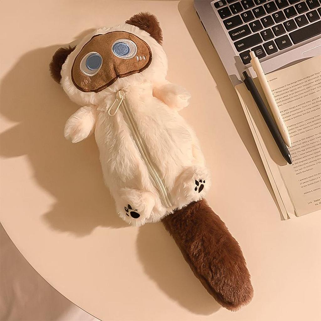 Cartoon Plush Big-Eyed Cat Pencil Case Super Soft Fun Doll Large Capacity Pencil Bags Multi-Functional Stationery Storage Bag