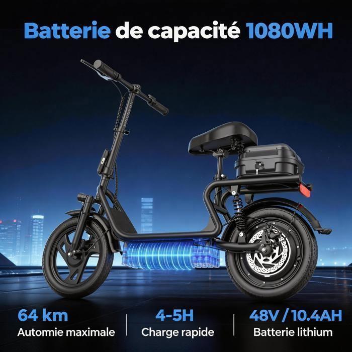 Elektroroller mit Sitz - 500W Motor - Maximale Reichweite 64km - Geschwindigkeit 35 km/h - 20,8 Ah - Zwei 14"-Räder