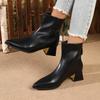 Winter New Women'S French Retro Ankle Boots, Plush Lined Pointed Toe Chunky Heel Booties, Leather Zipper Boots Slimming