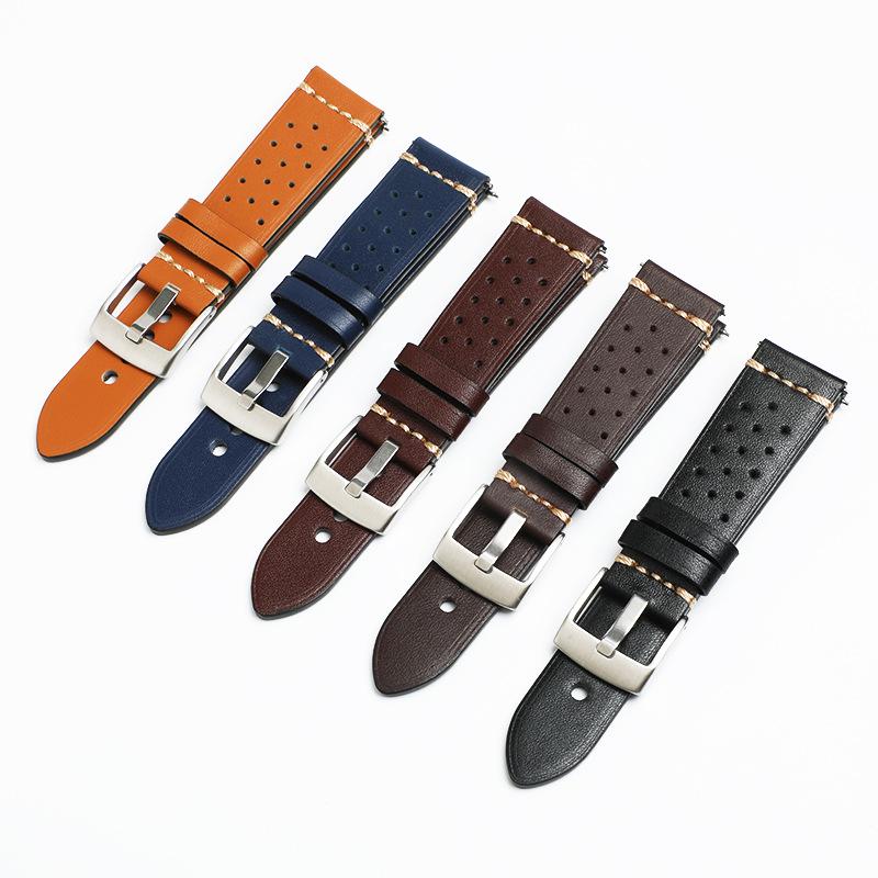 Men's Genuine Leather Watch Strap - Breathable Double-Sided Top Layer Cowhide with Interchangeable Ears