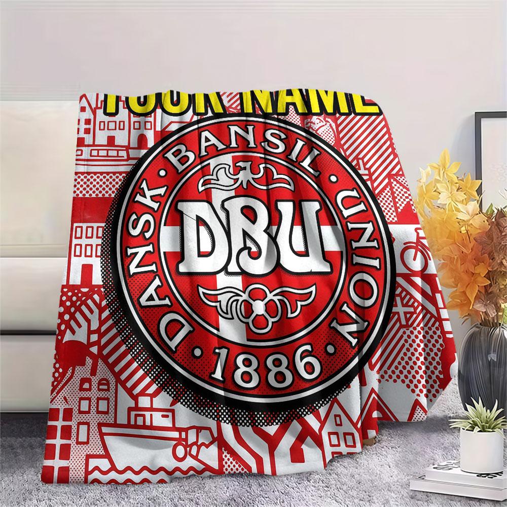 Custom Name,Denmark National Football Team Printed Flannel Blanket, soft throw for bedroom sofa, washable, Christmas present, great gift.