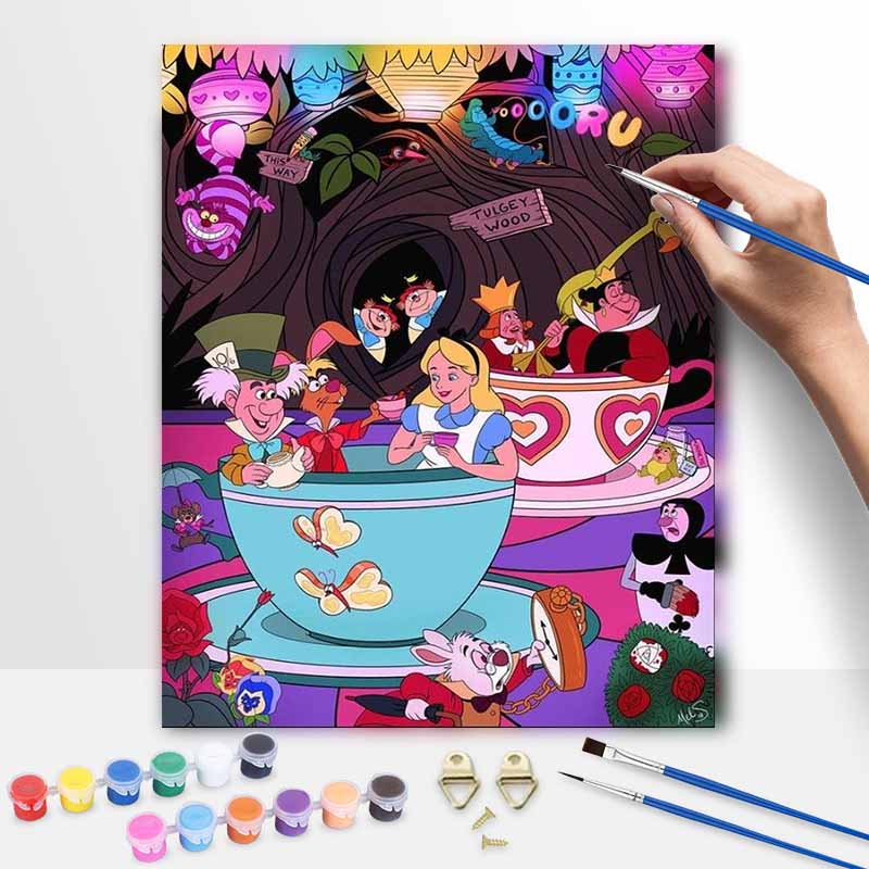 Disney Alice in Wonderland tea party oil painting art set handmade diy gift home decoration 20x30cm