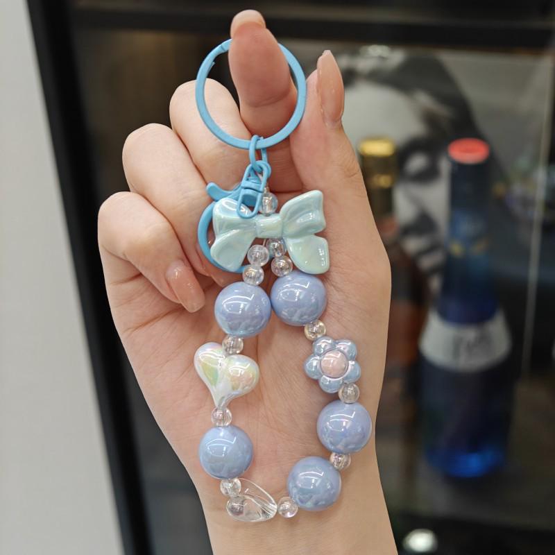 Colorful Beaded Bow Heart Keychain Pendant