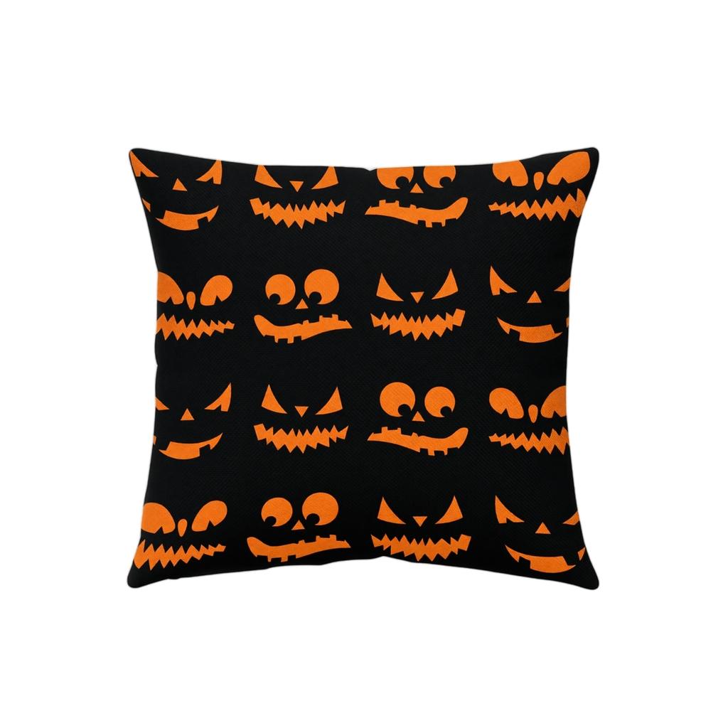 Halloween Pumpkin Face Linen Single Side Pillow Cover 45x45cm Festive Home Decoration Cushion Case Without Insert