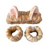 2Pcs/Set Women Hairband Wristband Set Cartoon Cat Ear Decor Soft Breathable Fabric Headband Wristband Set
