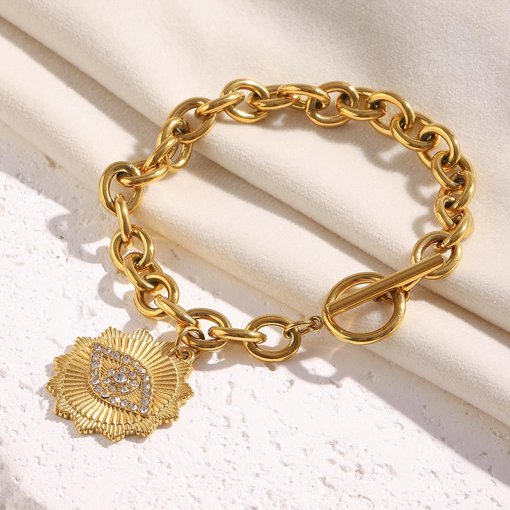 MamacitaSlay 316L Stainless Steel Circular Heart Pendant Bracelet Necklace Waterproof 18K Gold Plated Jewelry Women's Charm Gift