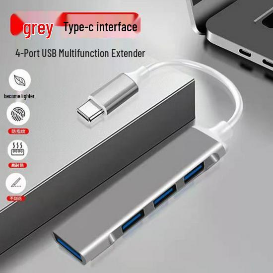 USB-C Multi-Function Docking Station: 4-Port USB Hub Extender Type-C USB 3.0 Silver with White Cable